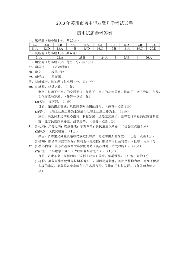 2013年江苏省苏州市中考历史试题及答案_中考真题_6.历史中考真题2015-2024年_地区卷_江苏省_苏州历史08-22