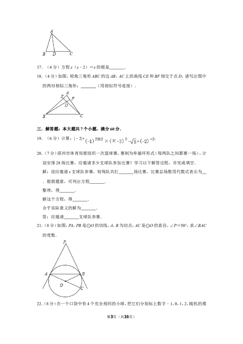 2012年山东省滨州市中考数学试卷_中考真题_2.数学中考真题2015-2024年_地区卷_山东省_山东滨州数学10-22