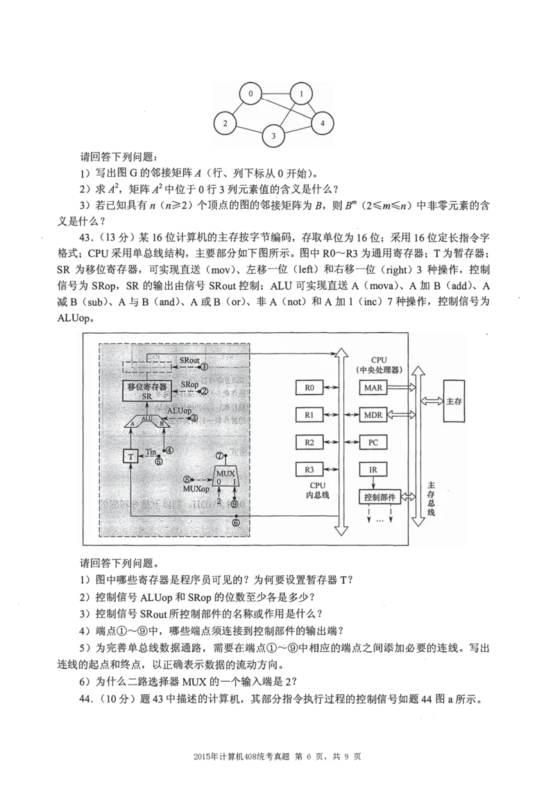2015年计算机408统考真题_408计算机统考历年真题_2009-2025计算机408统考真题