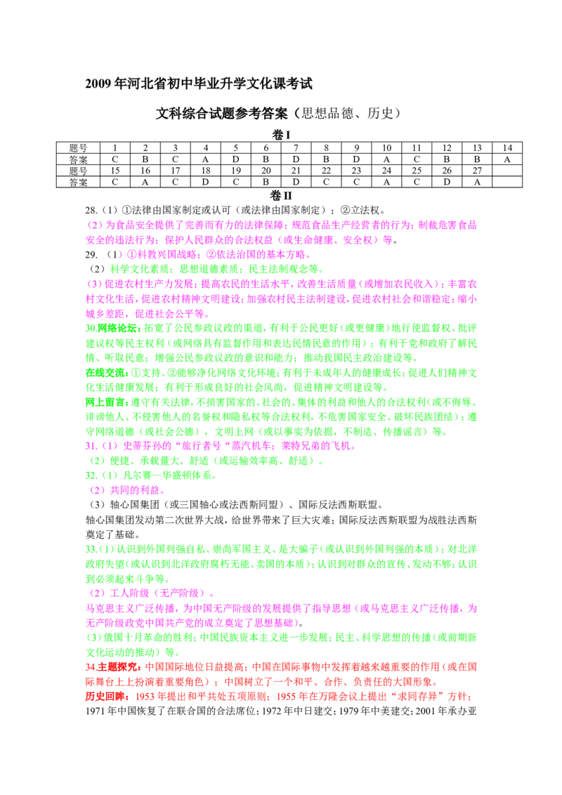 2009年河北省中考历史试题及答案_中考真题_6.历史中考真题2015-2024年_地区卷_河北历史08-23