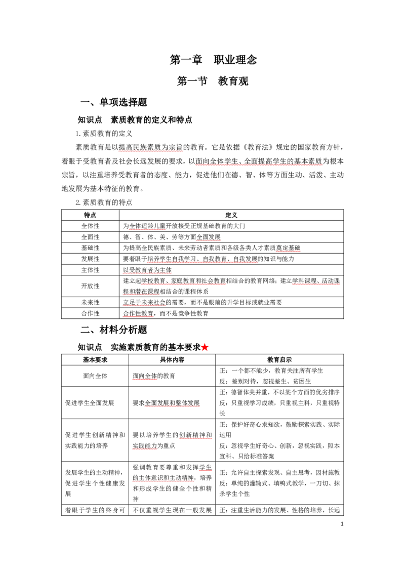 幼儿园综合素质考前必备知识点清单_教资_教资笔试高频考点清单（科一+科二）