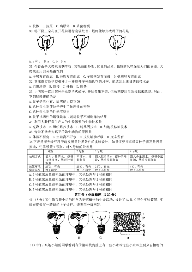 12年枣庄市中考生物试题及答案_中考真题_8.生物中考真题2015-2024年_地区卷_山东省_枣庄生物10-22缺20