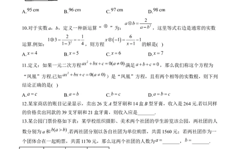 专题二方程与不等式&mdash;&mdash;2025届中考一轮数学突破热点训练营（含解析）_2数学总复习_2025中考复习资料_2025届中考数学一轮突破&nbsp;热点训练营(含解析)