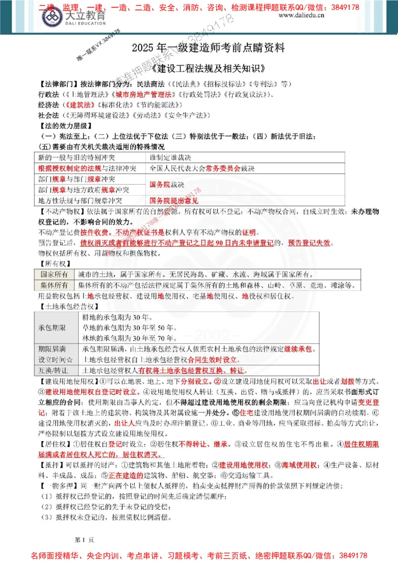 2025年一建法规点睛资料_1_2026年一级建造师_2026年一建法规_2025年一建法规SVIP_05-考前密训✿央企特训✿机构普押_44-法规《考前点睛资料》DL推荐