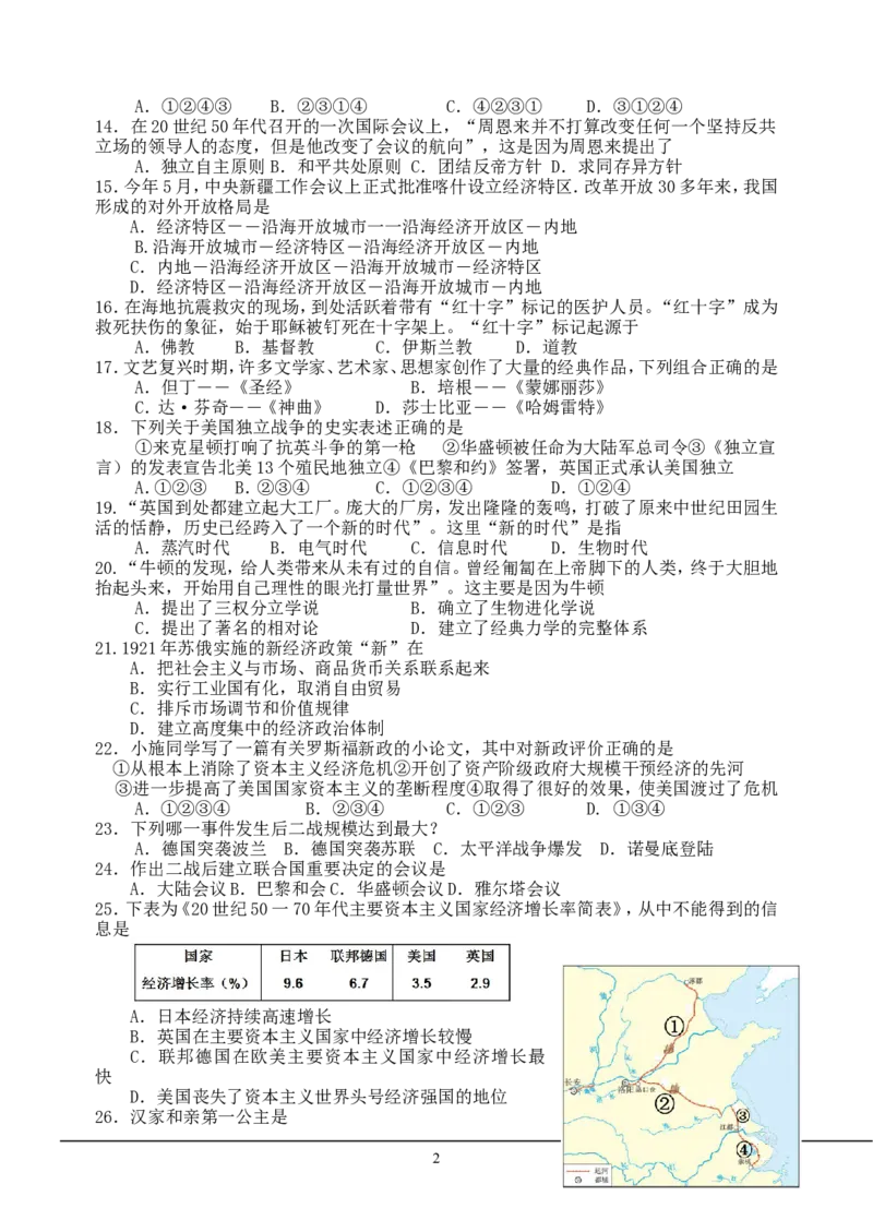 2010年江苏省扬州市中考历史试题及答案_中考真题_6.历史中考真题2015-2024年_地区卷_江苏省_扬州历史08-22_扬州中考历史