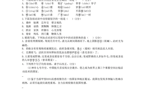 2009年山东省潍坊市中考语文试题及答案_中考真题_1.语文中考真题2015-2024年_地区卷_山东省_山东潍坊中考语文09-21