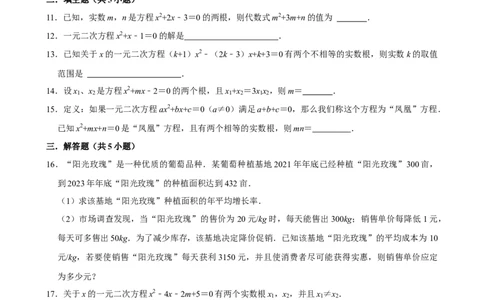 2025中考数学一轮复习第10讲一元二次方程（含解析+考点卡片）_2数学总复习_2025中考复习资料_2025中考数学一轮复习（含解析+考点卡片）