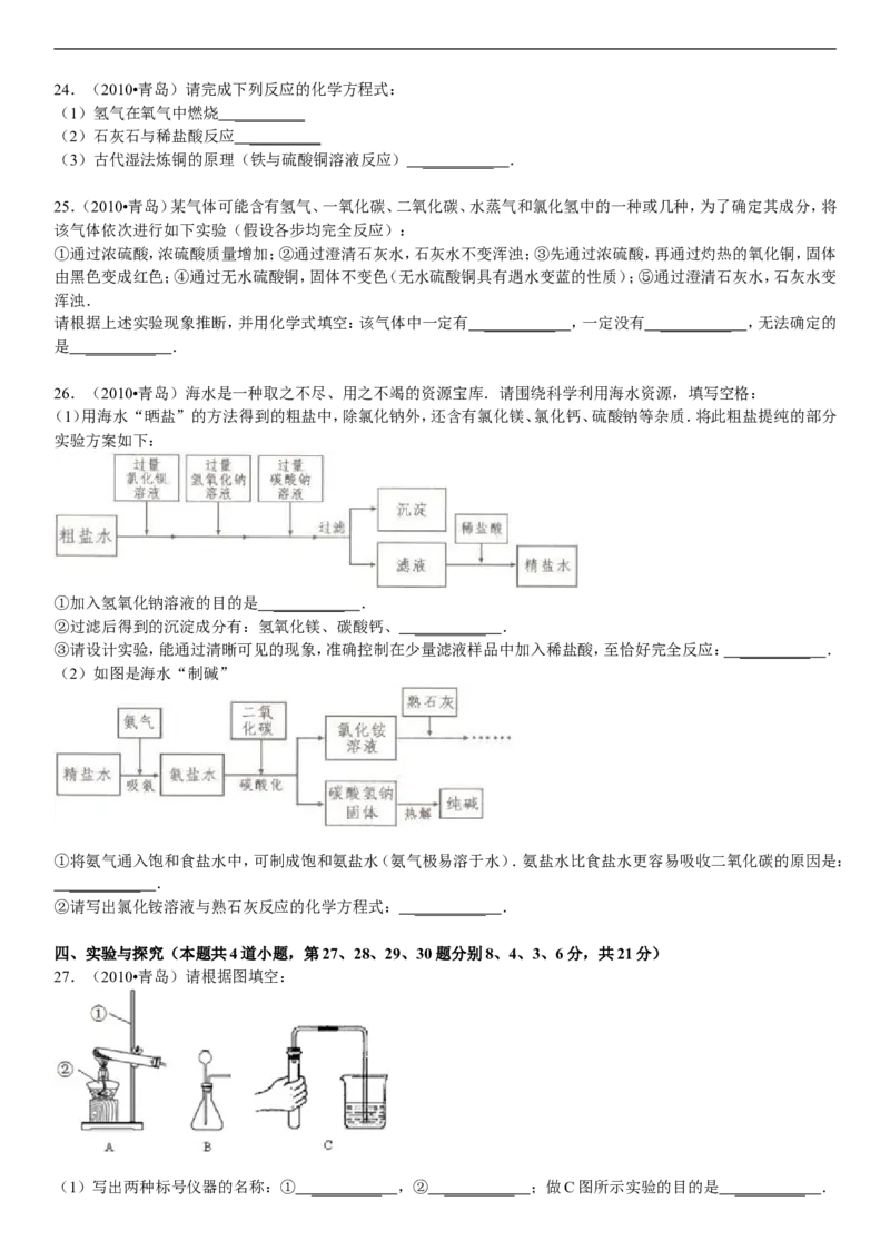 2010年山东省青岛市中考化学试题及答案_中考真题_5.化学中考真题2015-2024年_地区卷_山东省_青岛化学