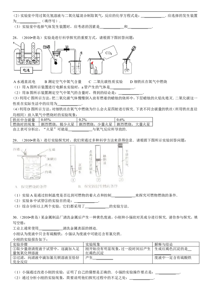 2010年山东省青岛市中考化学试题及答案_中考真题_5.化学中考真题2015-2024年_地区卷_山东省_青岛化学