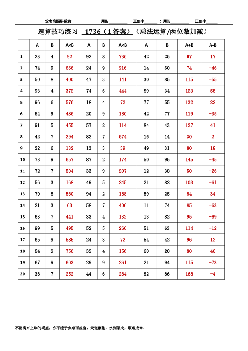 新速算1733-1742（答案版）_2026考公资料_超格合集_数资高照合集_速算高照抖音速算直播课_速算每日打卡题