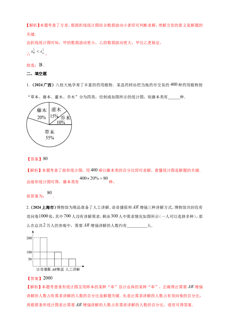 专题27统计（解析版）_2数学总复习_2025中考复习资料_（2025年中考复习全国通用）2024年中考数学真题专题分类精选汇编_2024年中考数学真题分类汇编：专题27统计（原卷版+解析版）
