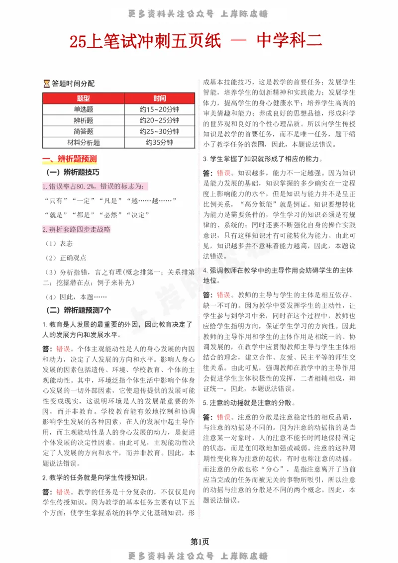 中学科二五页纸_4-教培资料-26年最新资料-同步更新_科一科二电子资料合集中小幼（笔记真题知识点汇总等）文件多，按需保存_各机构笔记合集（中小幼）推荐_03卢姨合集