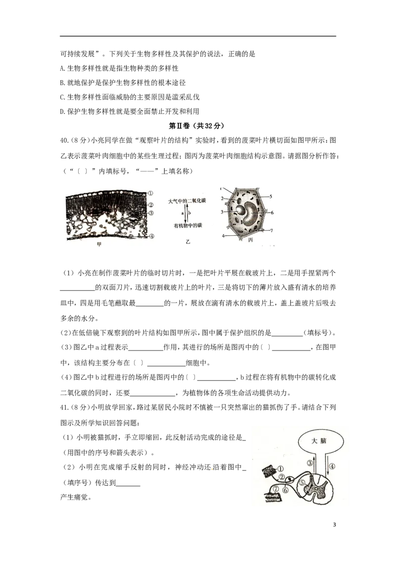 2015年枣庄市中考生物试题及答案_中考真题_8.生物中考真题2015-2024年_地区卷_山东省_枣庄生物10-22缺20