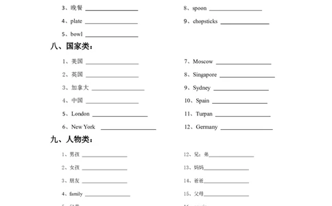 小升初英语常考名词汇总复习（配答案）_初中英语语法_最全初中英语语法习题_No.30小升初词汇总复习