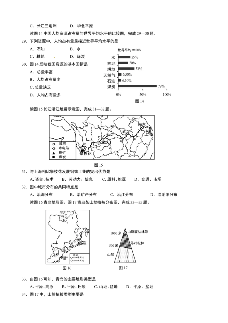 2016年青岛市中考地理试题真题含答案_中考真题_9.地理中考真题2015-2024年_地区卷_山东省_青岛地理