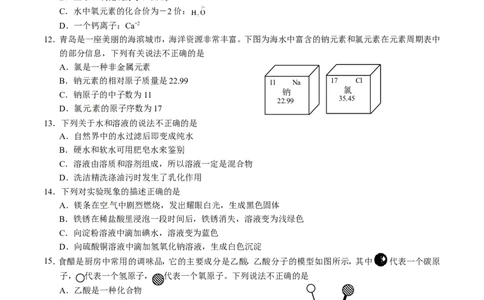 2016年山东省青岛市中考化学试题及答案_中考真题_5.化学中考真题2015-2024年_地区卷_山东省_青岛化学