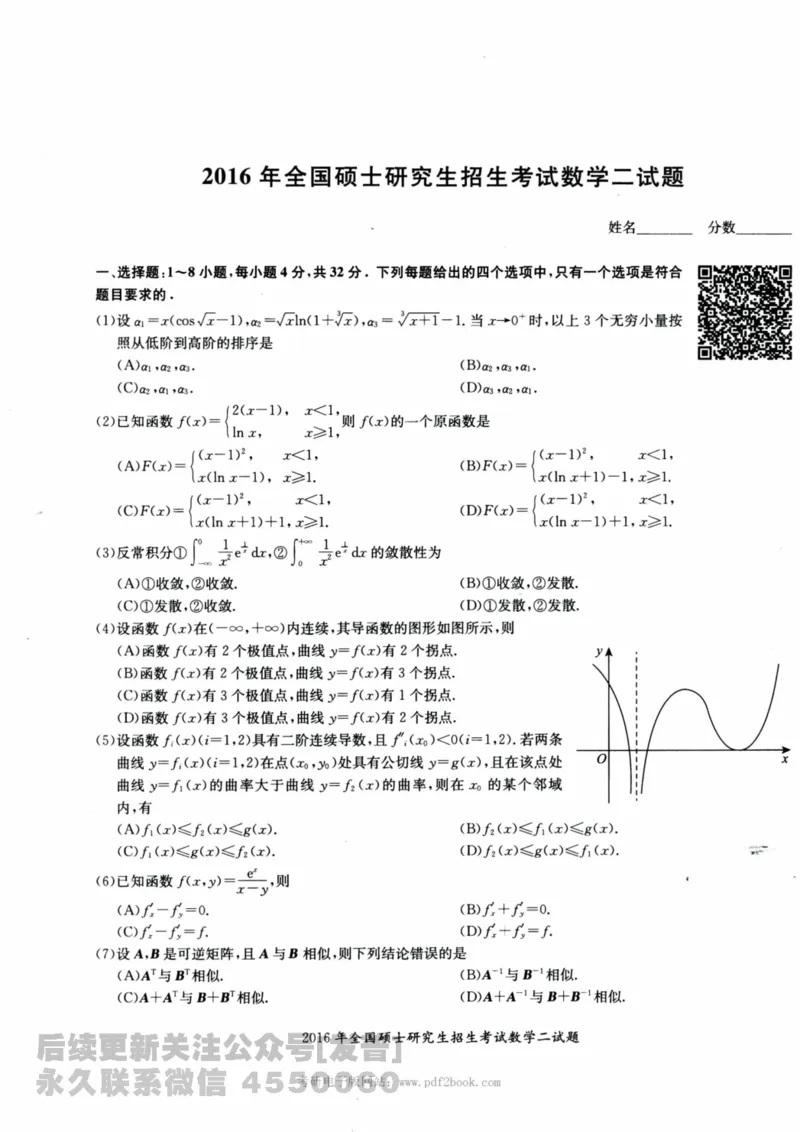 2024考研数学张宇真题大全试卷数学二公众号：考研公众号：小乖考研免费分享_05.数学二历年真题_张老师版本数二