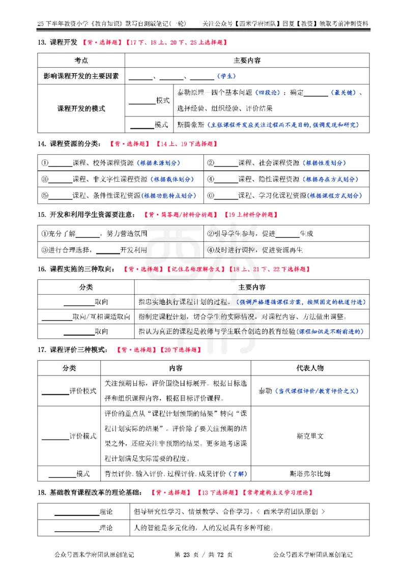 25下小学-教育知识-一轮默写自测笔记_4-教培资料-26年最新资料-同步更新_小学教资_04小学重点笔记_25下教资笔试西米学府学霸笔记（中小：科一科二）_小学：一轮重点笔记+默写本