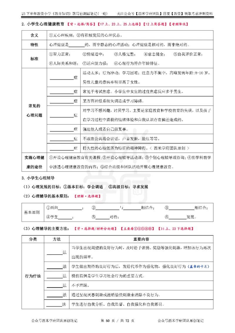25下小学-教育知识-一轮默写自测笔记_4-教培资料-26年最新资料-同步更新_小学教资_04小学重点笔记_25下教资笔试西米学府学霸笔记（中小：科一科二）_小学：一轮重点笔记+默写本