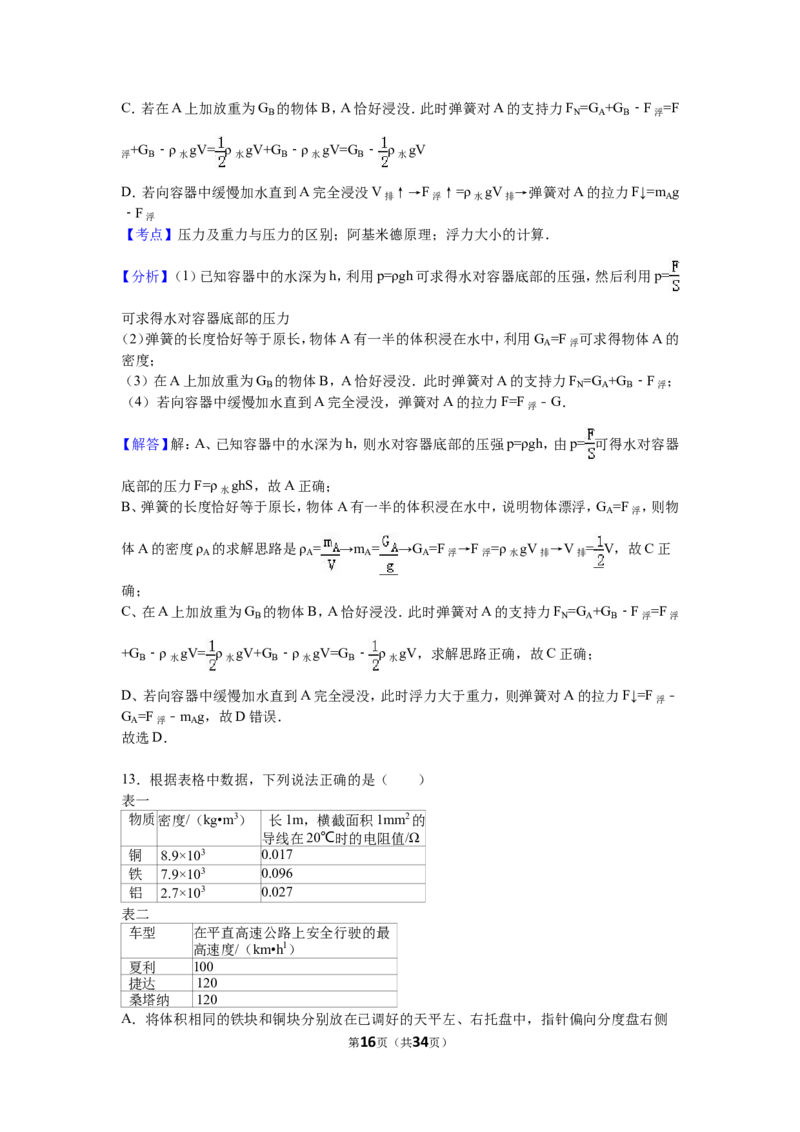 2016年青岛市中考物理试卷和答案_中考真题_4.物理中考真题2015-2024年_地区卷_山东省_青岛物理08-22