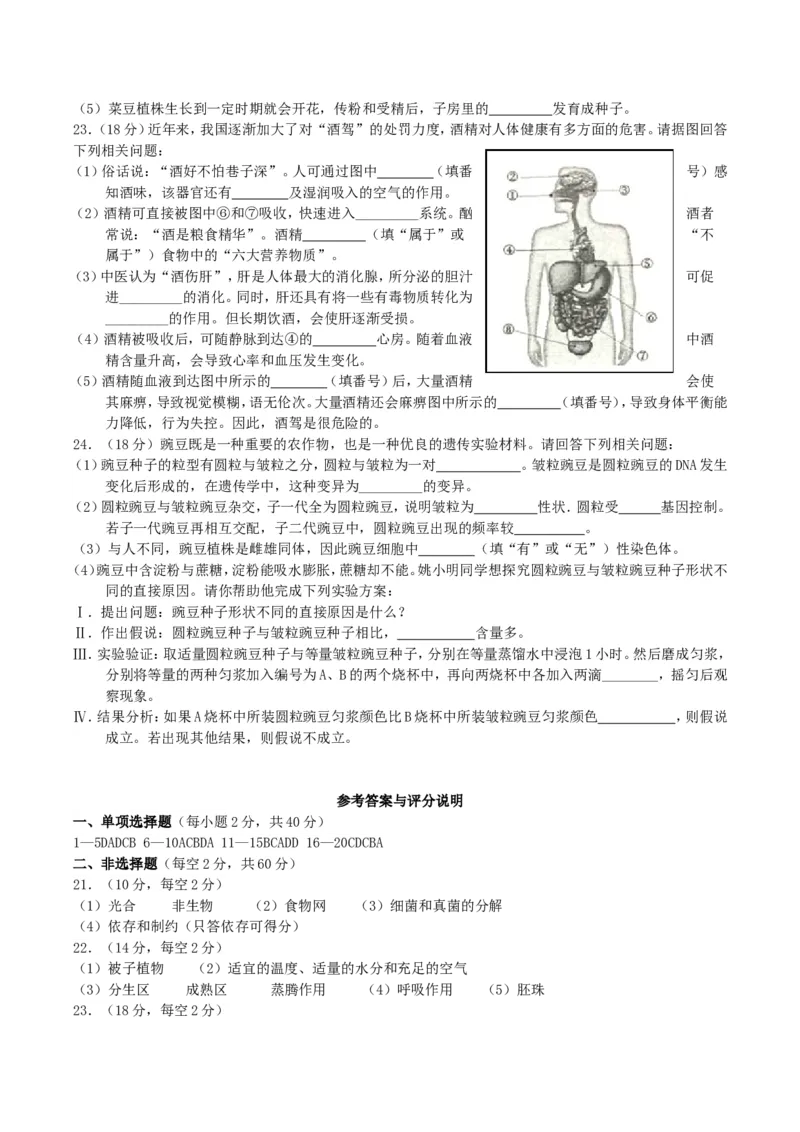 2016年四川绵阳市中考生物真题及答案_中考真题_8.生物中考真题2015-2024年_地区卷_四川省_四川绵阳生物16,19,20.21