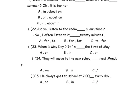 No.11时间介词练习题_初中英语语法_最全初中英语语法习题_No.11时间介词练习题