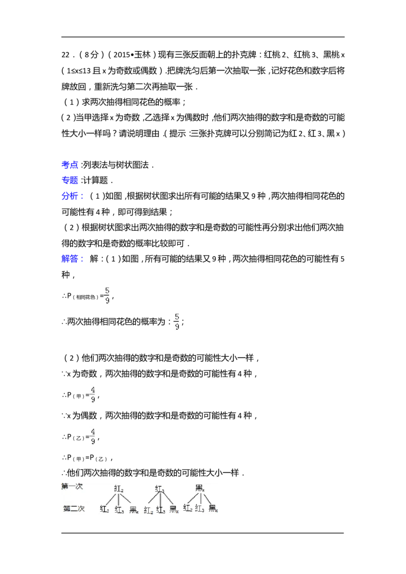 2015年广西省玉林市、防城港市中考数学试卷（含解析版）_中考真题_2.数学中考真题2015-2024年_2015年全国中考数学180份