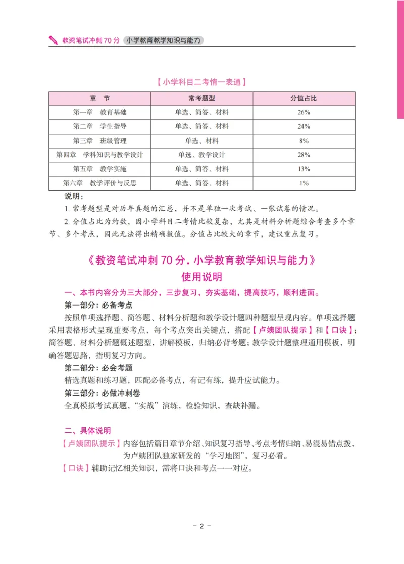 《教资笔试冲刺70分&middot;小学教育教学知识与能力》_4-教培资料-26年最新资料-同步更新_科一科二电子资料合集中小幼（笔记真题知识点汇总等）文件多，按需保存_03卢姨合集