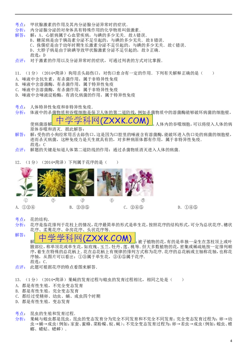 2014年菏泽市中考生物试题含答案解析_中考真题_8.生物中考真题2015-2024年_地区卷_山东省_菏泽生物10-22