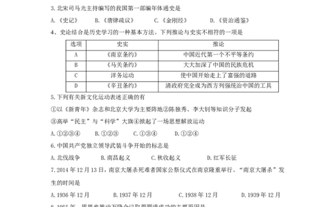 2015年江苏省扬州市中考历史试题及答案_中考真题_6.历史中考真题2015-2024年_地区卷_江苏省_扬州历史08-22_扬州中考历史