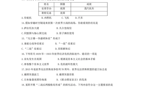 2015年江苏省扬州市中考历史试题及答案_中考真题_6.历史中考真题2015-2024年_地区卷_江苏省_扬州历史08-22_扬州中考历史