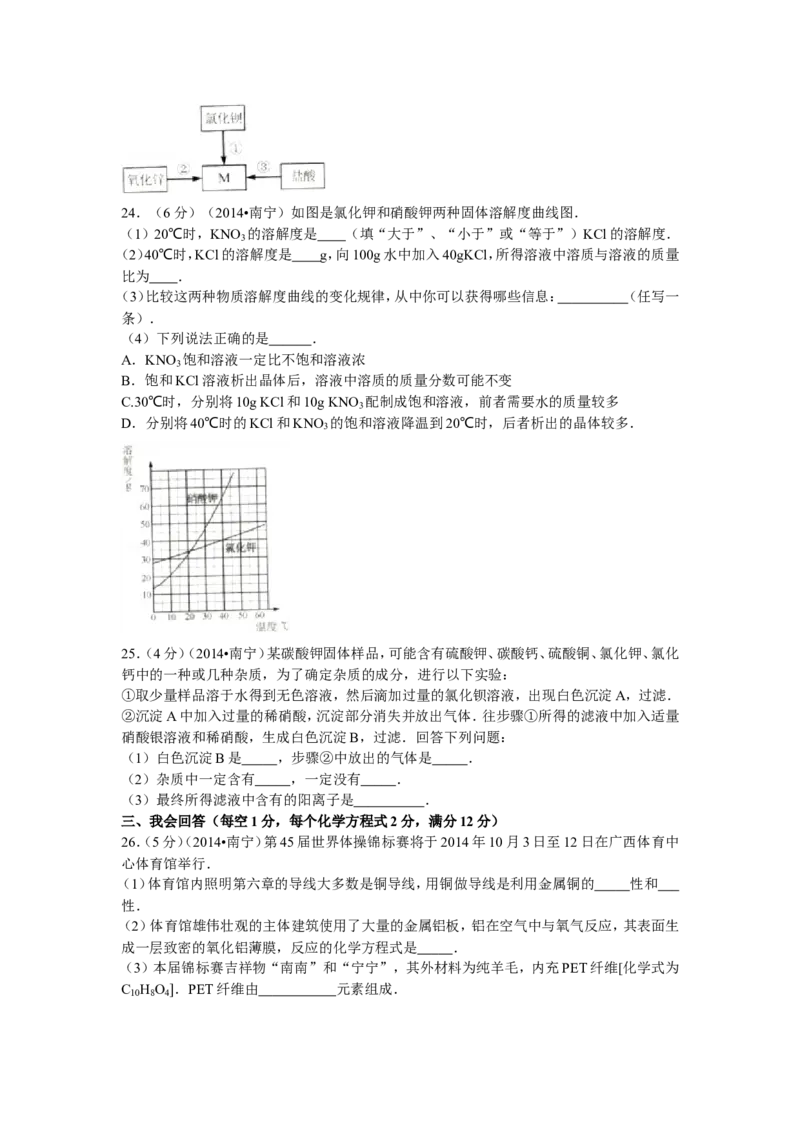 2014年广西南宁市中考化学试卷及解析_中考真题_5.化学中考真题2015-2024年_地区卷_广西省_化学南宁Q11-22_南宁中考化学