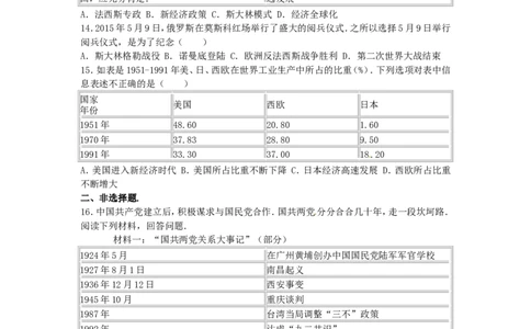 2016年山东淄博中考历史试题_中考真题_6.历史中考真题2015-2024年_地区卷_山东省_山东淄博历史10-21缺20