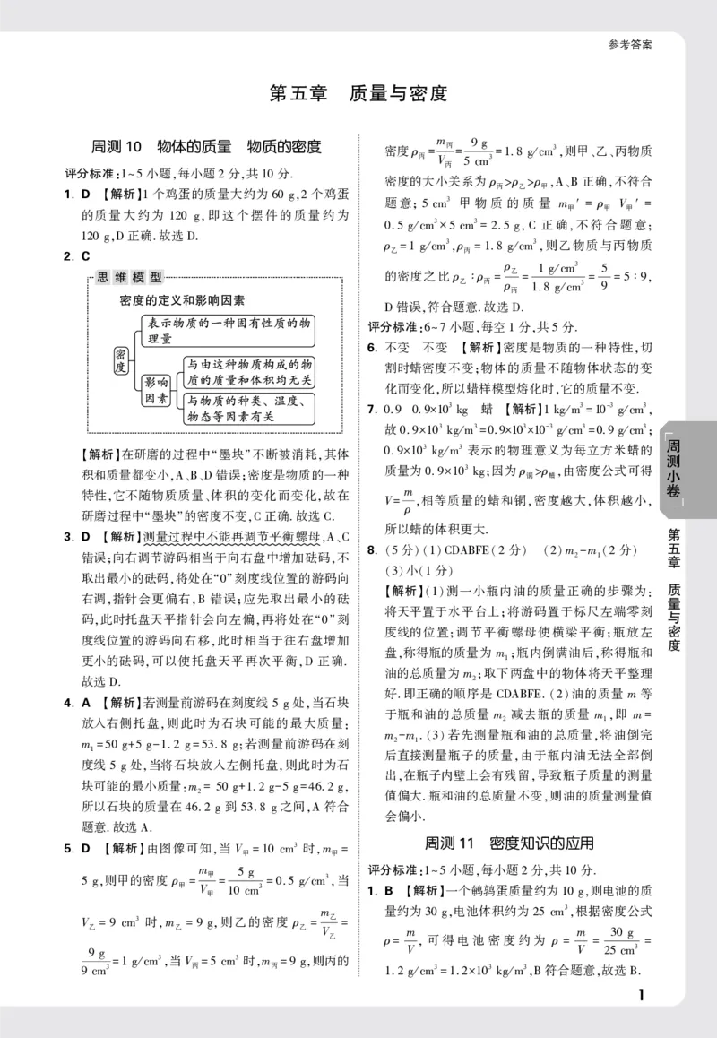 2026《万唯大小卷&bull;物理》8上周测小卷详解详析(HY)_2026万唯系列预习复习_2026版初中《万唯大小卷》8年级上册（全科多版本）_2026《万唯大小卷&bull;物理》8上(HY)