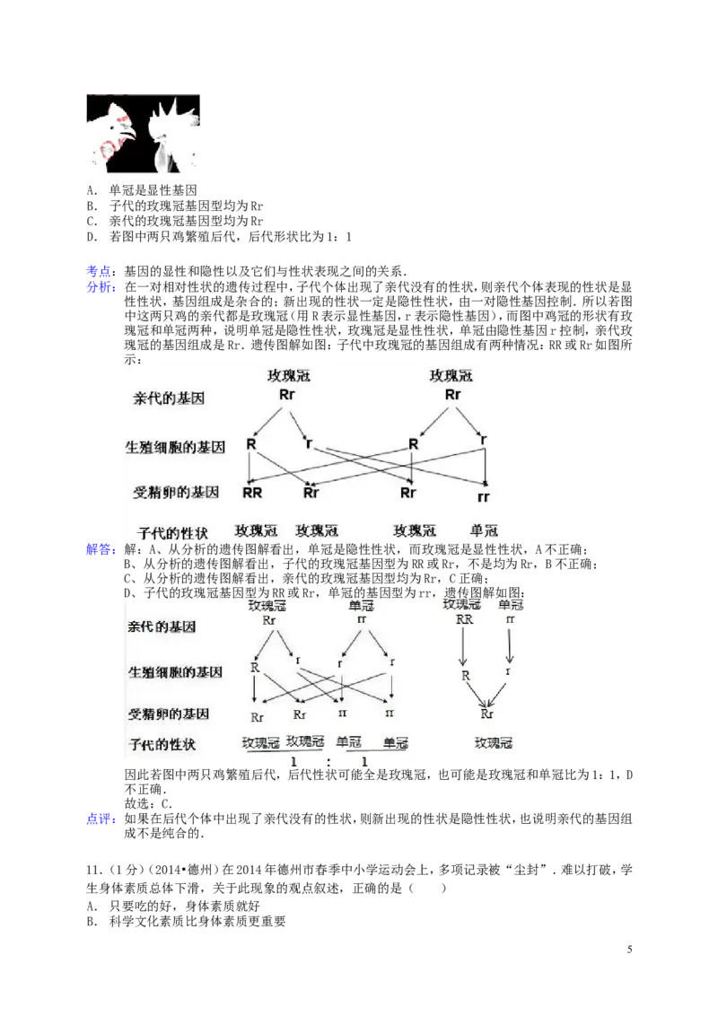 2014年德州市中考生物真题试题(解析版)_中考真题_8.生物中考真题2015-2024年_地区卷_山东省_山东德州生物11-20
