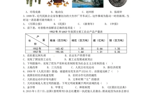 2015年山东淄博中考历史试题_中考真题_6.历史中考真题2015-2024年_地区卷_山东省_山东淄博历史10-21缺20