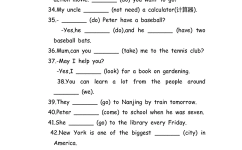 No.187适当形式填空100题③_初中英语语法_最全初中英语语法习题_No.187适当形式填空100题③