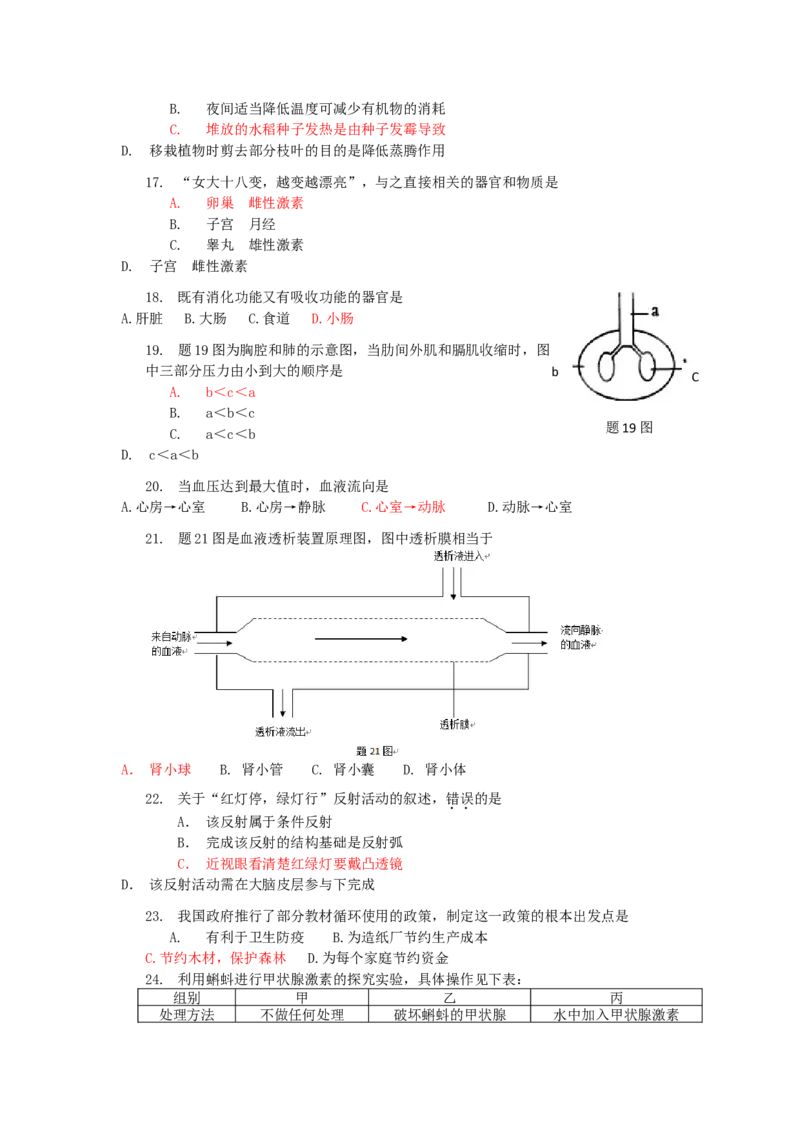 2016广东省中考生物真题及答案_中考真题_8.生物中考真题2015-2024年_地区卷_广东中考生物11-22