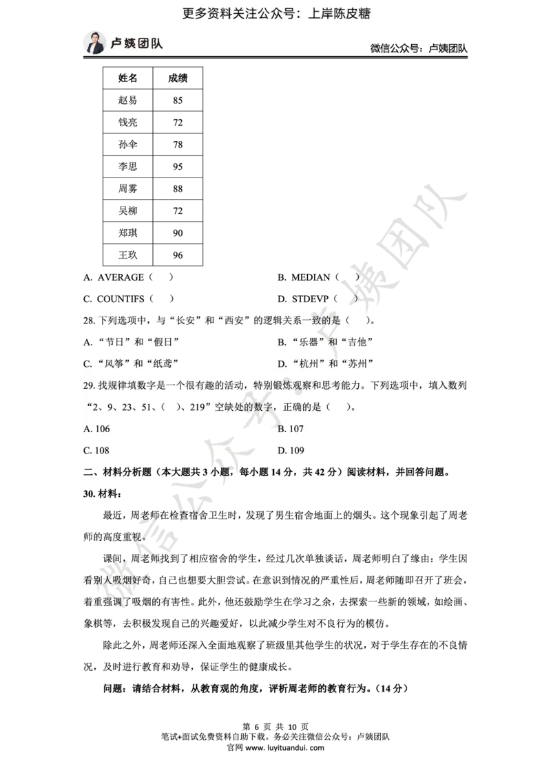25上中小学科一三套卷（一）-试卷_4-教培资料-26年最新资料-同步更新_初中高中教资_2025上中学教资笔试_0525上急救班卢姨（中学科一科二）_25上中学科一急救班