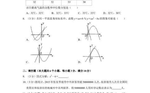 2016年湖南省张家界市中考数学试卷_中考真题_2.数学中考真题2015-2024年_地区卷_湖南省_张家界数学11-22