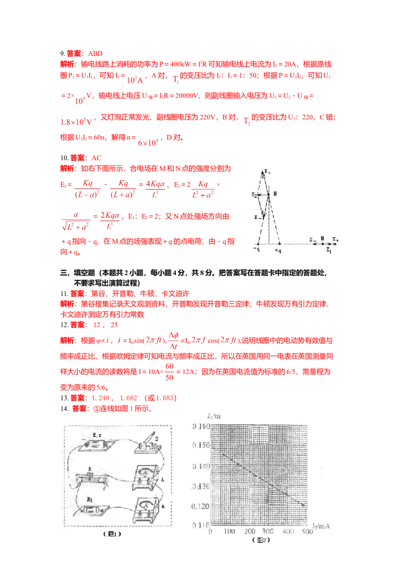 2009年高考物理试卷（海南）（解析卷）_1.高考2025全国各省真题+答案_01.2008-2024全国高考真题（按省份分类）_29.海南_2008-2024&middot;（海南）物理高考真题