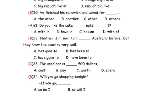 No.144综合训练选择题②答案解析_初中英语语法_最全初中英语语法习题_No.144综合训练选择题②