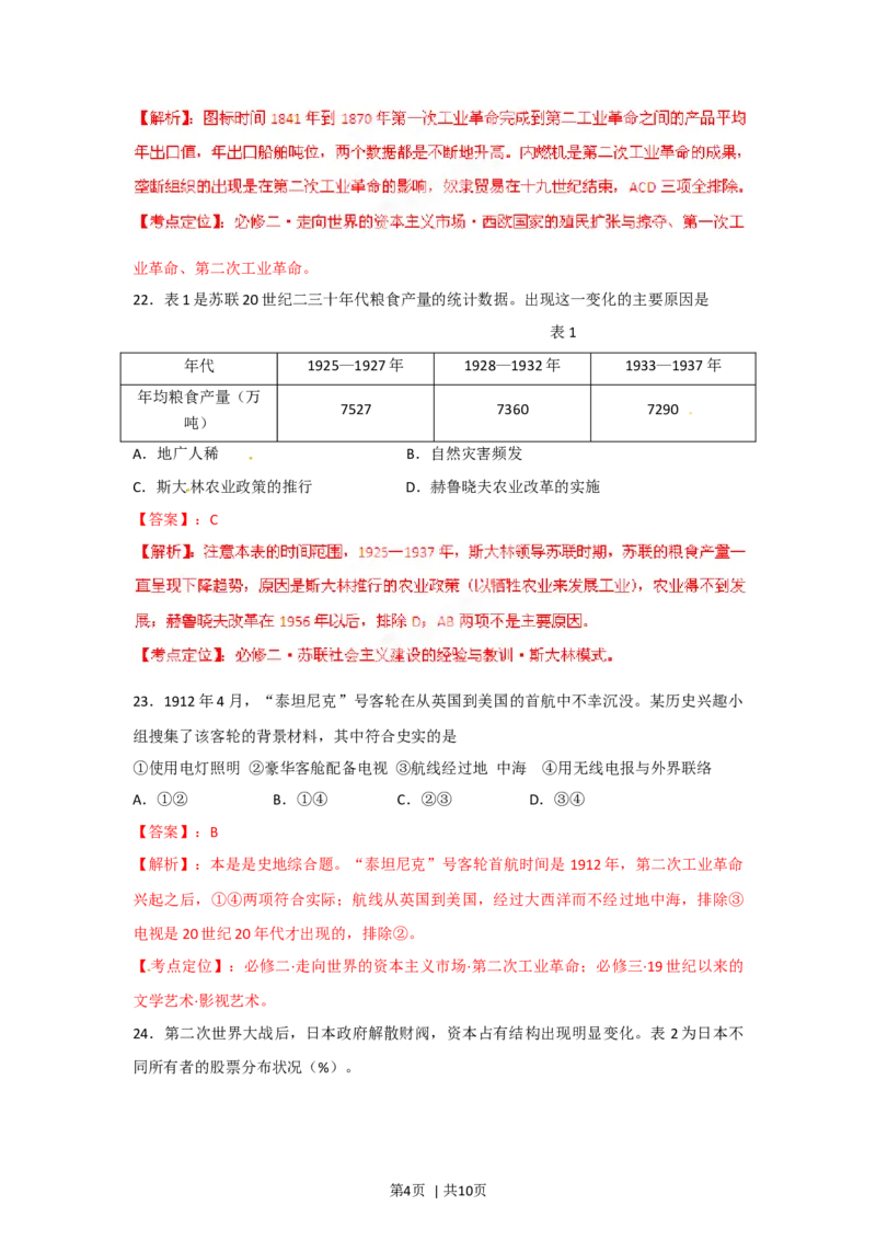 2012年高考历史试卷（福建）（解析卷）_1.高考2025全国各省真题+答案_01.2008-2024全国高考真题（按省份分类）_24.福建_2012-2024&middot;（福建）历史高考真题