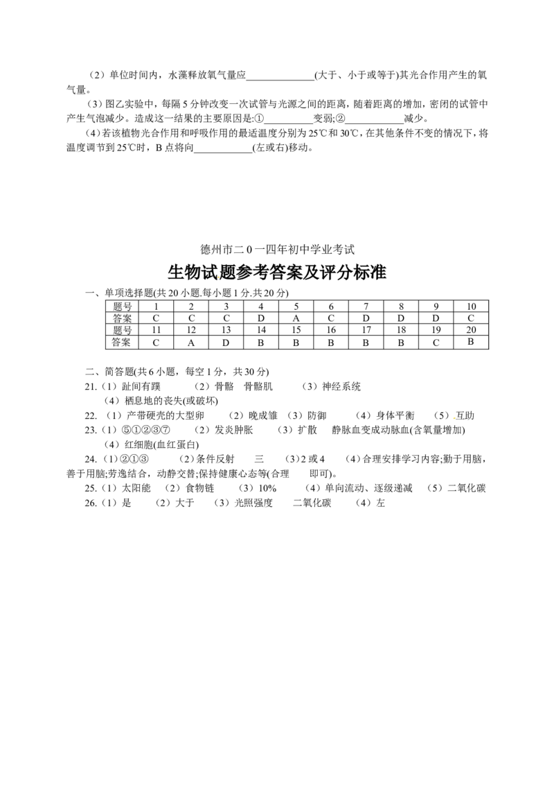 2014年德州市中考生物试题及答案_中考真题_8.生物中考真题2015-2024年_地区卷_山东省_山东德州生物11-20