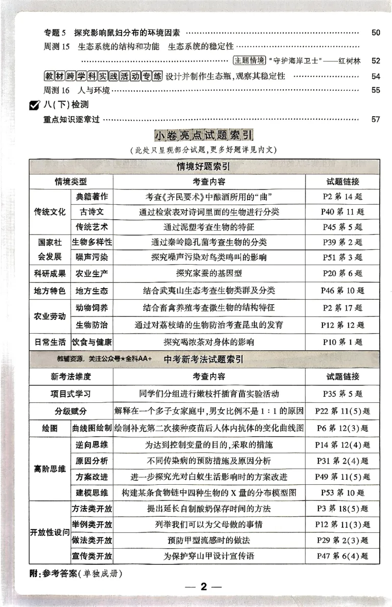 2026《万唯大小卷&bull;生物》8全周测小卷(北师)_2026万唯系列预习复习_2026版初中《万唯大小卷》8年级上册（全科多版本）_2026《万唯大小卷&bull;生物》8全(BS)