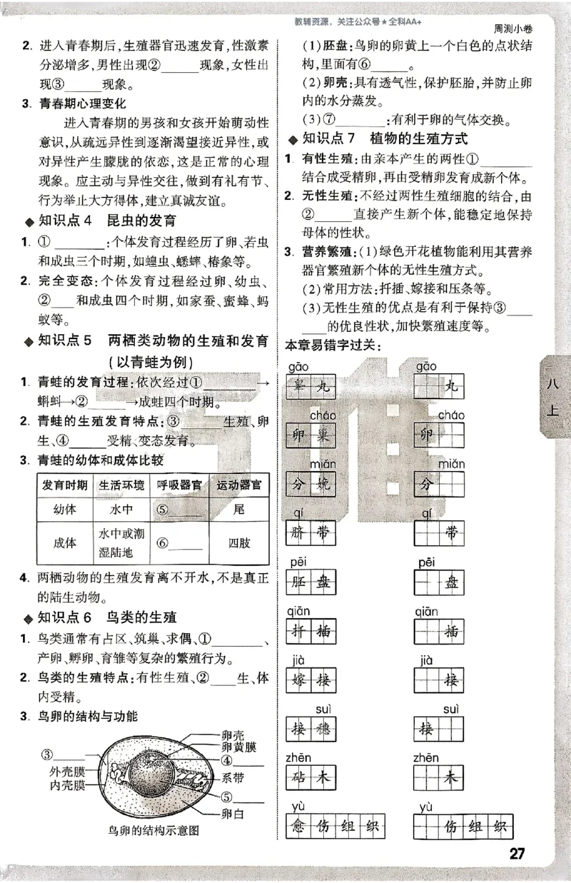 2026《万唯大小卷&bull;生物》8全周测小卷(北师)_2026万唯系列预习复习_2026版初中《万唯大小卷》8年级上册（全科多版本）_2026《万唯大小卷&bull;生物》8全(BS)