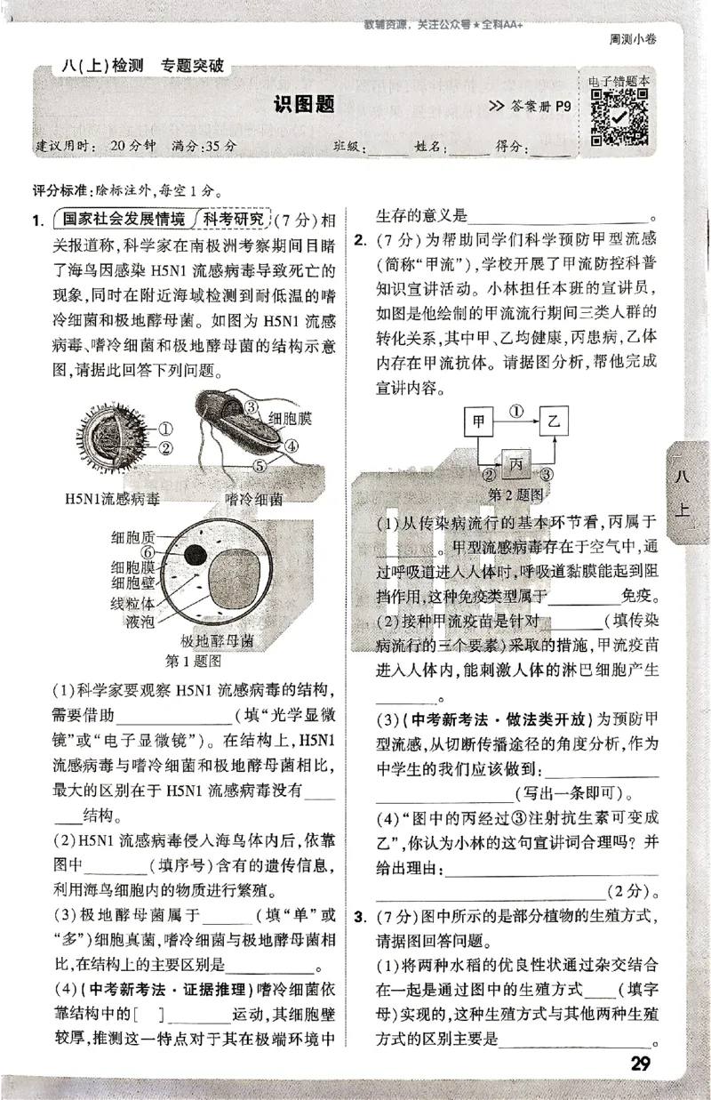 2026《万唯大小卷&bull;生物》8全周测小卷(北师)_2026万唯系列预习复习_2026版初中《万唯大小卷》8年级上册（全科多版本）_2026《万唯大小卷&bull;生物》8全(BS)