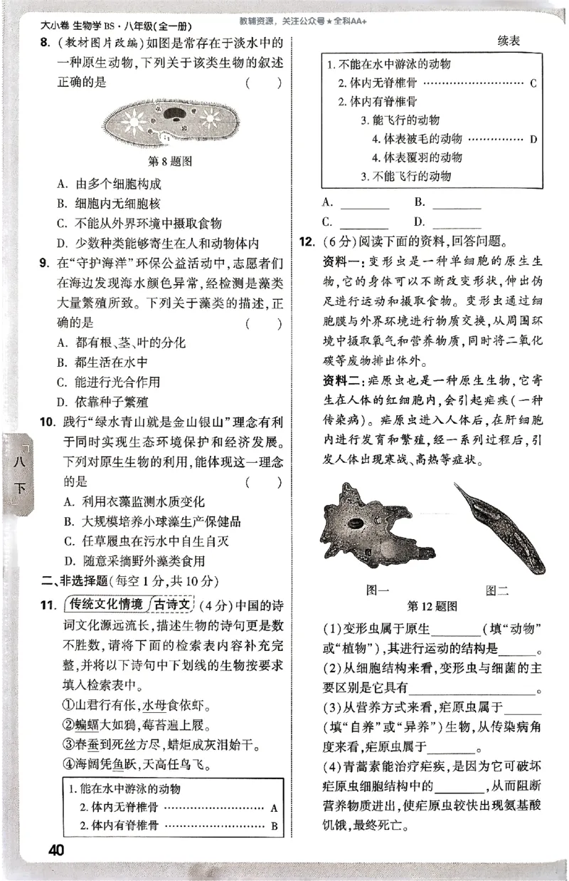 2026《万唯大小卷&bull;生物》8全周测小卷(北师)_2026万唯系列预习复习_2026版初中《万唯大小卷》8年级上册（全科多版本）_2026《万唯大小卷&bull;生物》8全(BS)