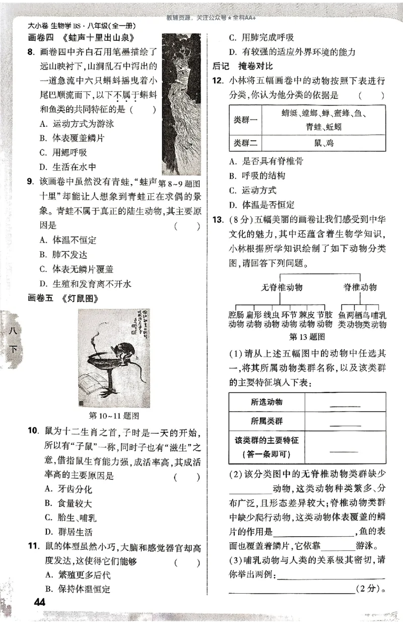 2026《万唯大小卷&bull;生物》8全周测小卷(北师)_2026万唯系列预习复习_2026版初中《万唯大小卷》8年级上册（全科多版本）_2026《万唯大小卷&bull;生物》8全(BS)