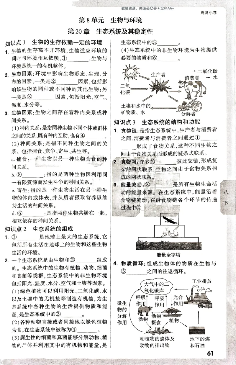 2026《万唯大小卷&bull;生物》8全周测小卷(北师)_2026万唯系列预习复习_2026版初中《万唯大小卷》8年级上册（全科多版本）_2026《万唯大小卷&bull;生物》8全(BS)